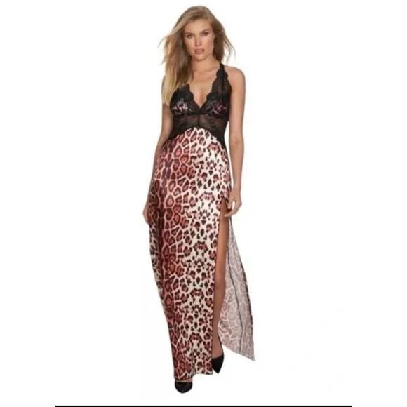Fredericks of Hollywood Rosalina Rose Leopard Lace & Satin Nightgown and Thong-S - Picture 1 of 5